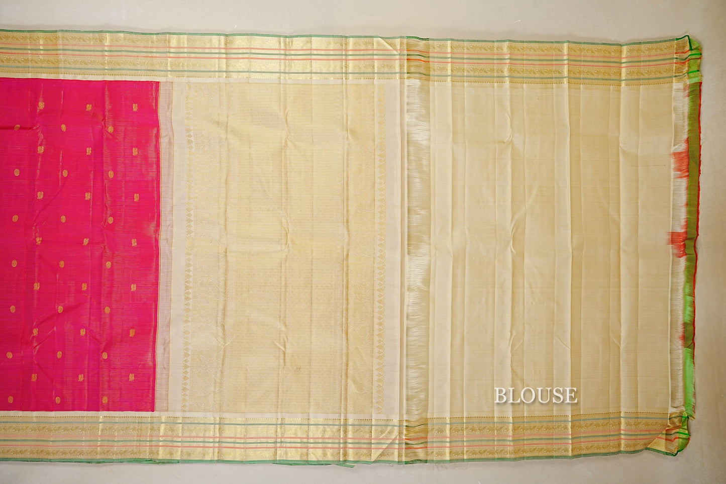 Rani Pink with Cream Borders  Vaira Oosi Vintage Kanjivaram Silk Saree blouse