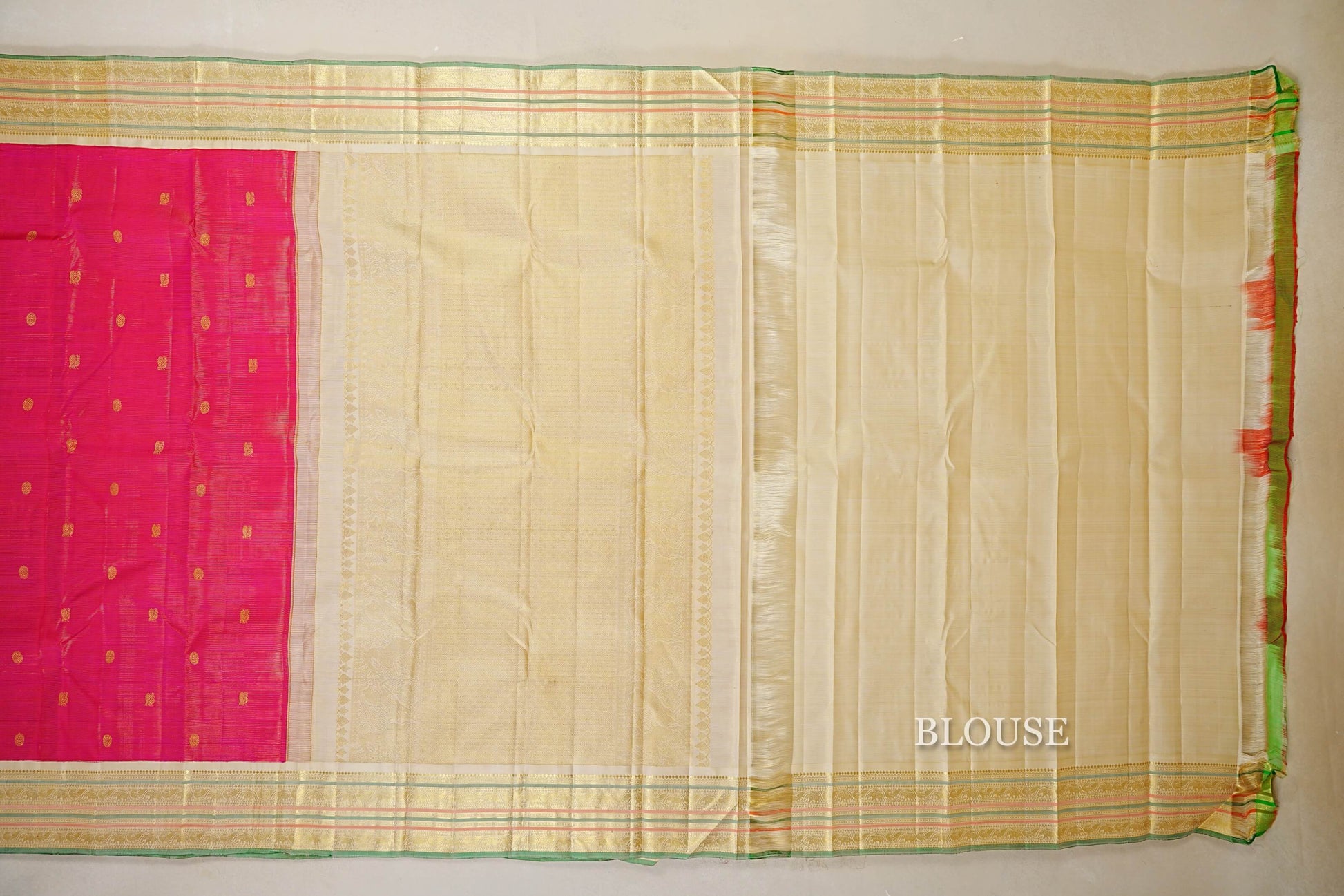 Rani Pink with Cream Borders  Vaira Oosi Vintage Kanjivaram Silk Saree blouse