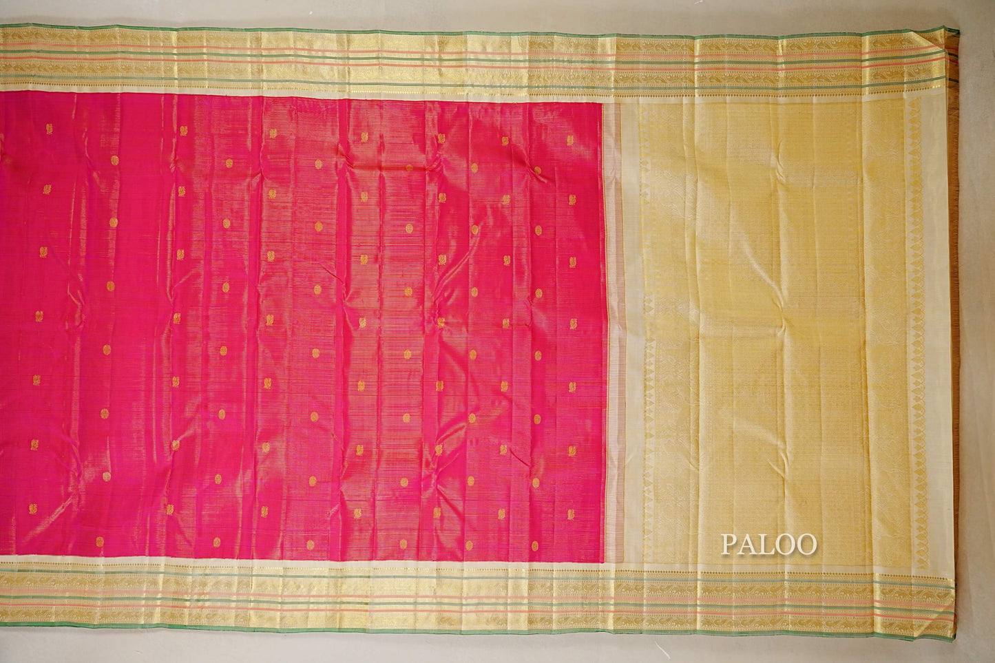 Rani Pink with Cream Borders  Vaira Oosi Vintage Kanjivaram Silk Saree paloo