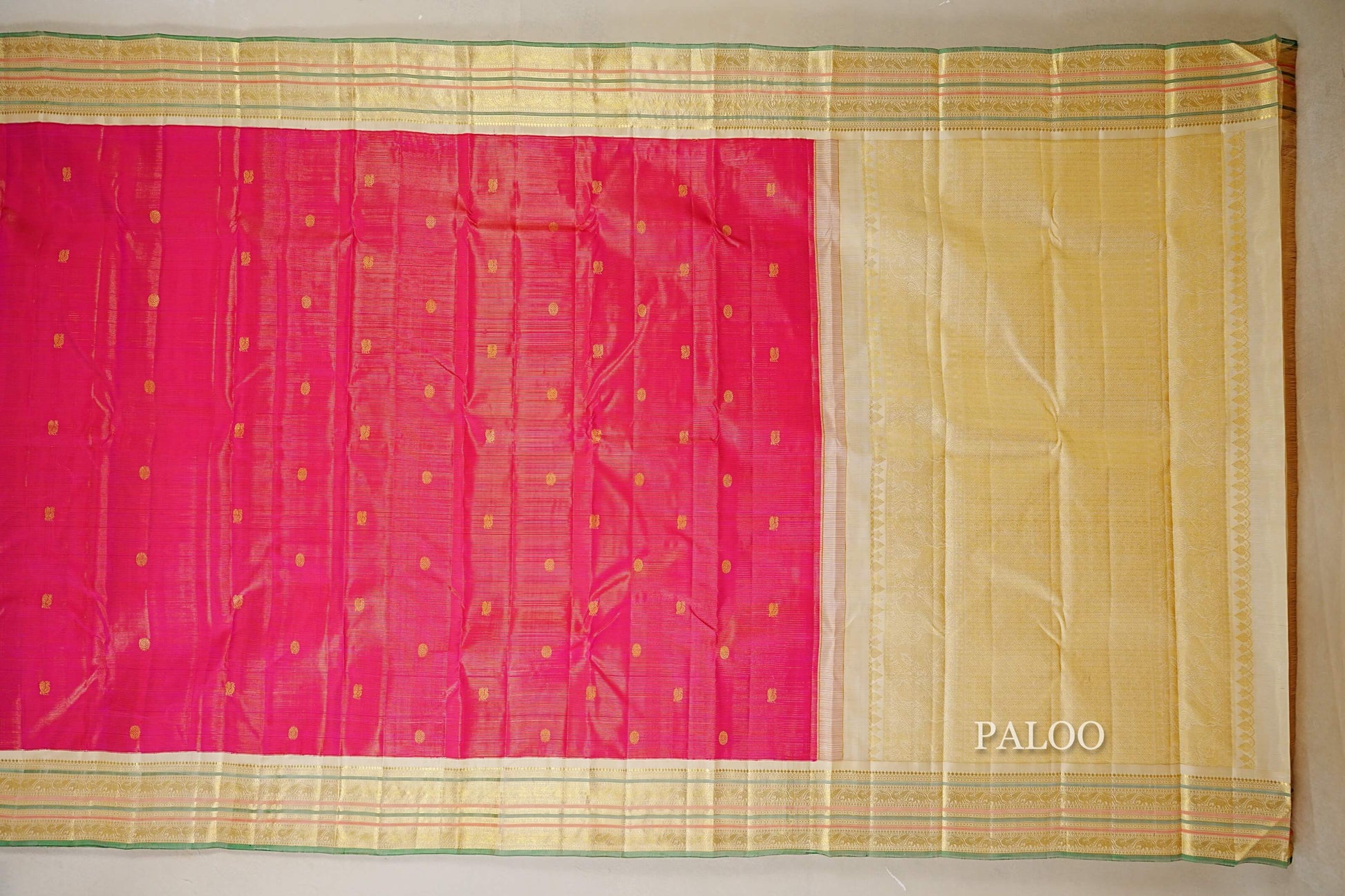 Rani Pink with Cream Borders  Vaira Oosi Vintage Kanjivaram Silk Saree paloo