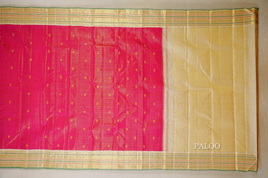 Rani Pink with Cream Borders Vaira Oosi Vintage Kanjivaram Silk Saree paloo
