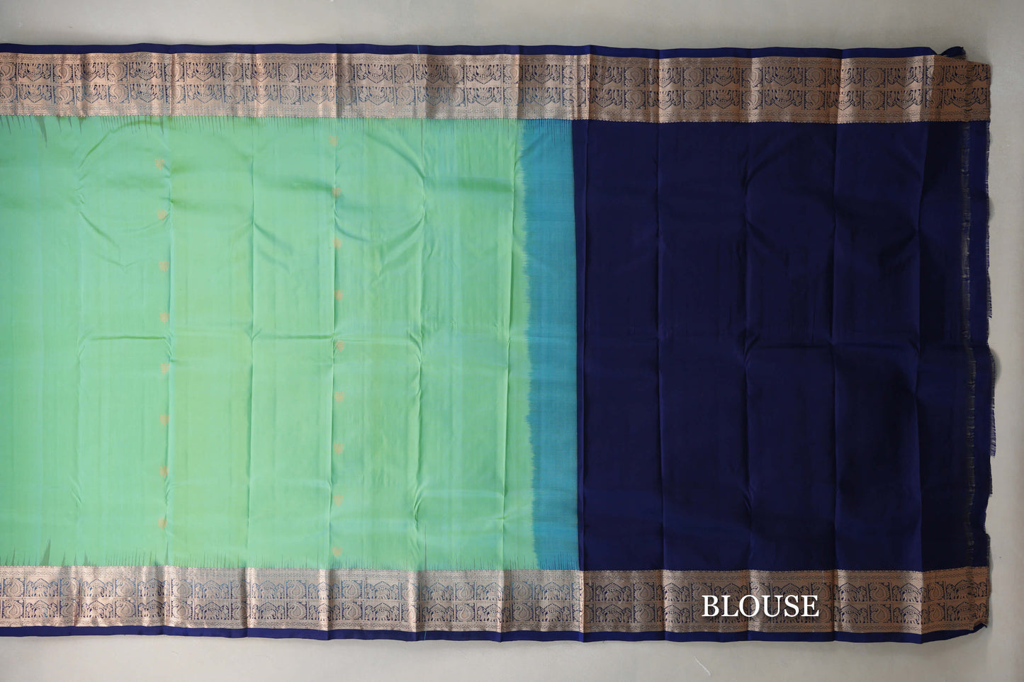 Yellowish Green with Deep Blue Borders Light Weight Kanchipuram Silk Saree by Shreenivas Silks PSSR019638