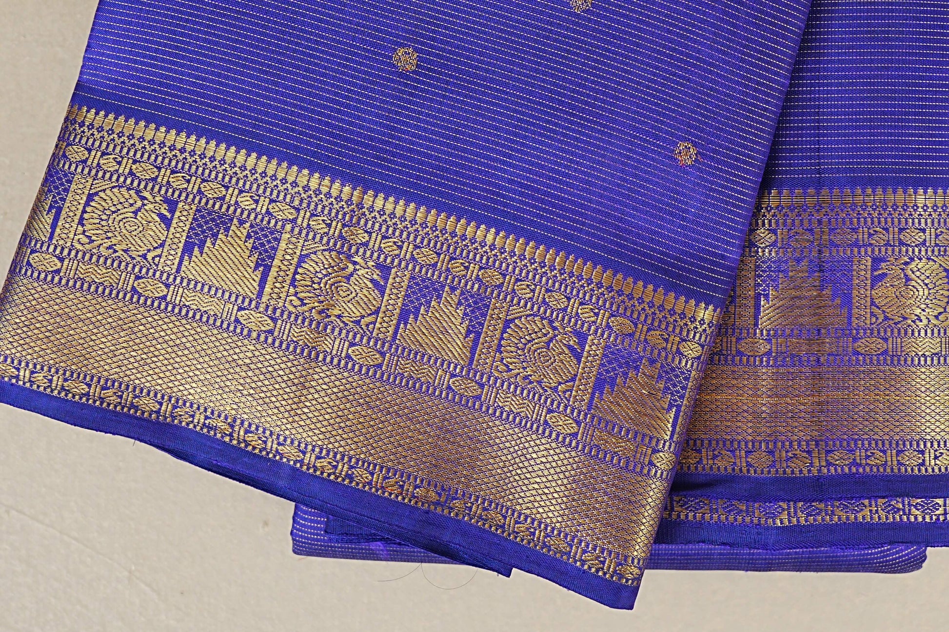 Royal Blue Heirloom Kanjivaram Silk Saree border zoom
