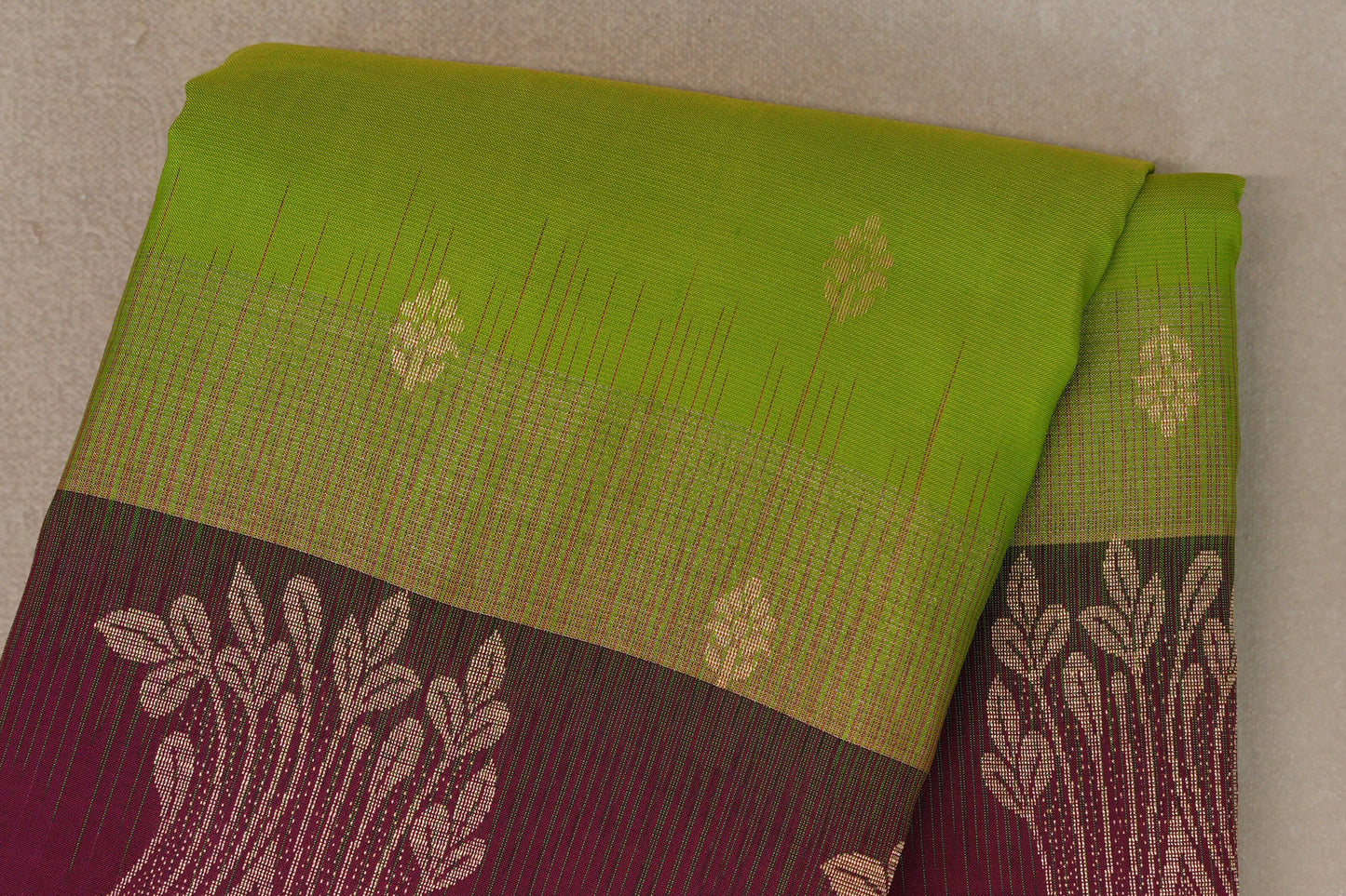 Parrot Green with Deep Magenta Borders Light Weight Kanchipuram Silk Saree by Shreenivas Silks PSSR019640