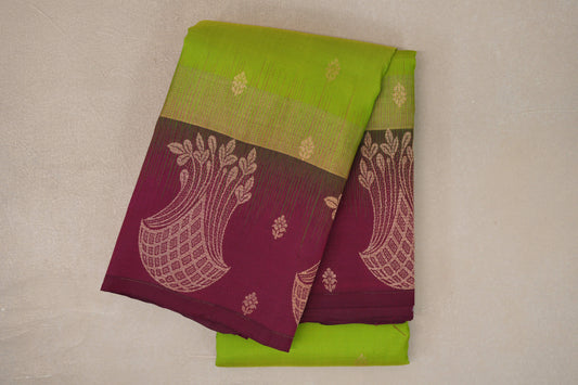 Parrot Green with Deep Magenta Borders Light Weight Kanchipuram Silk Saree by Shreenivas Silks PSSR019640