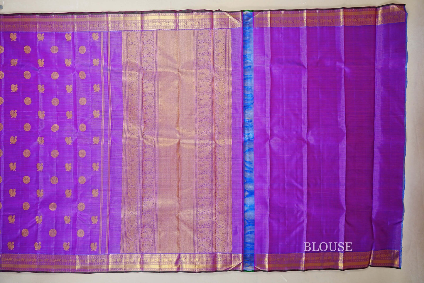 Dual Tone Purple and Blue Heirloom Kanjivaram Silk Saree blouse