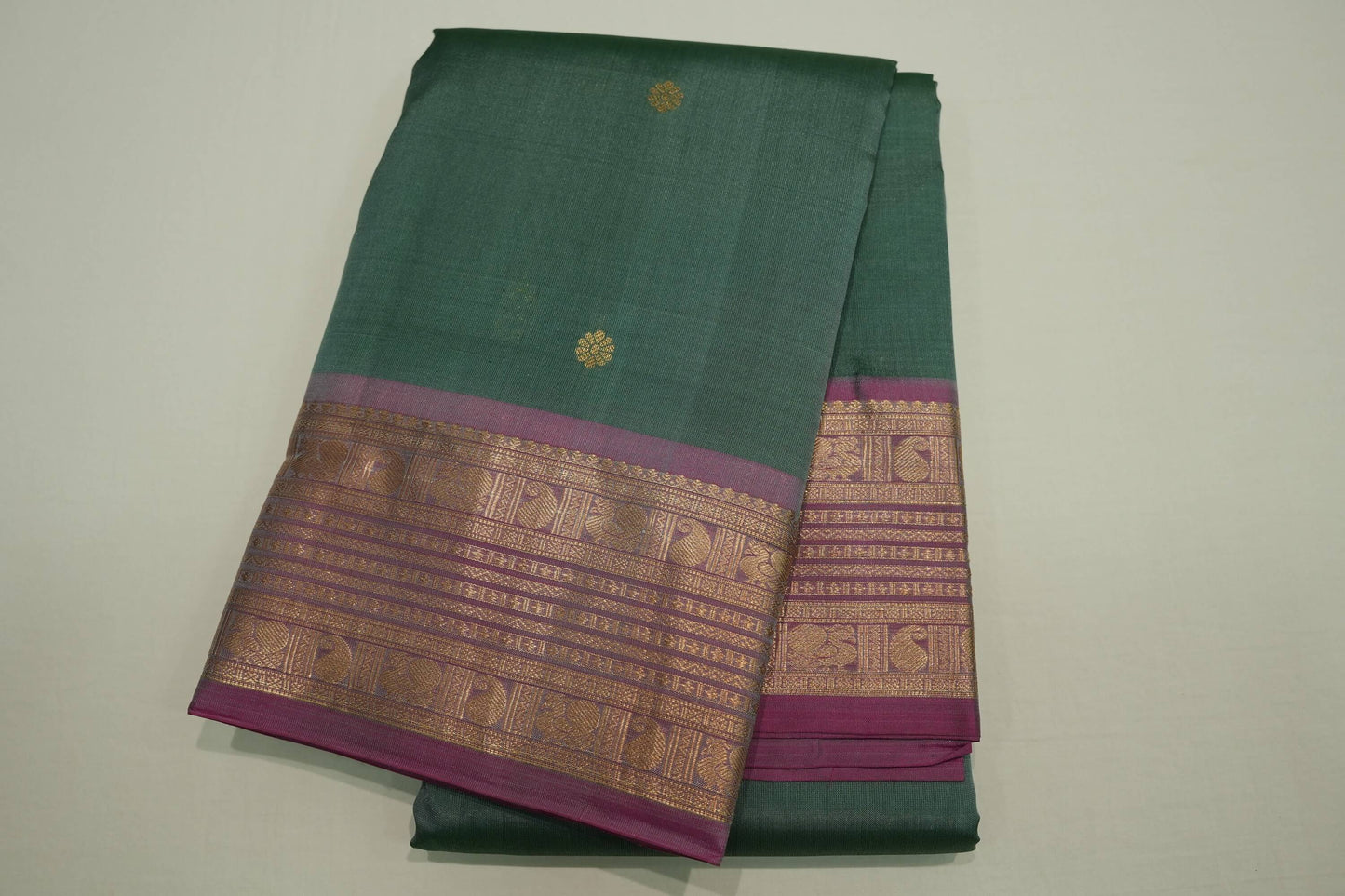 Greenish grey light weight kanchipuram silk saree