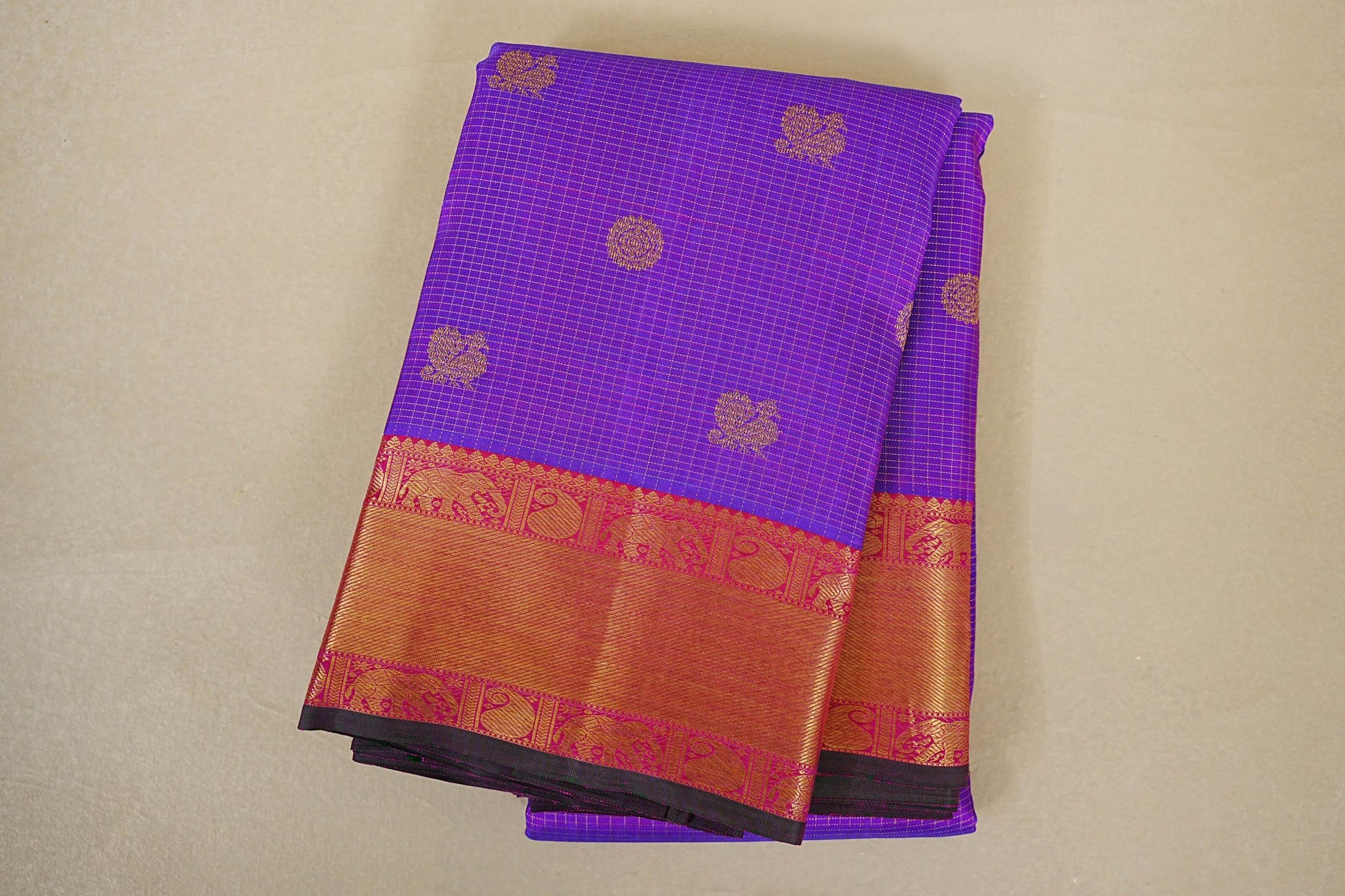 Dual Tone Purple and Blue Heirloom Kanjivaram Silk Saree