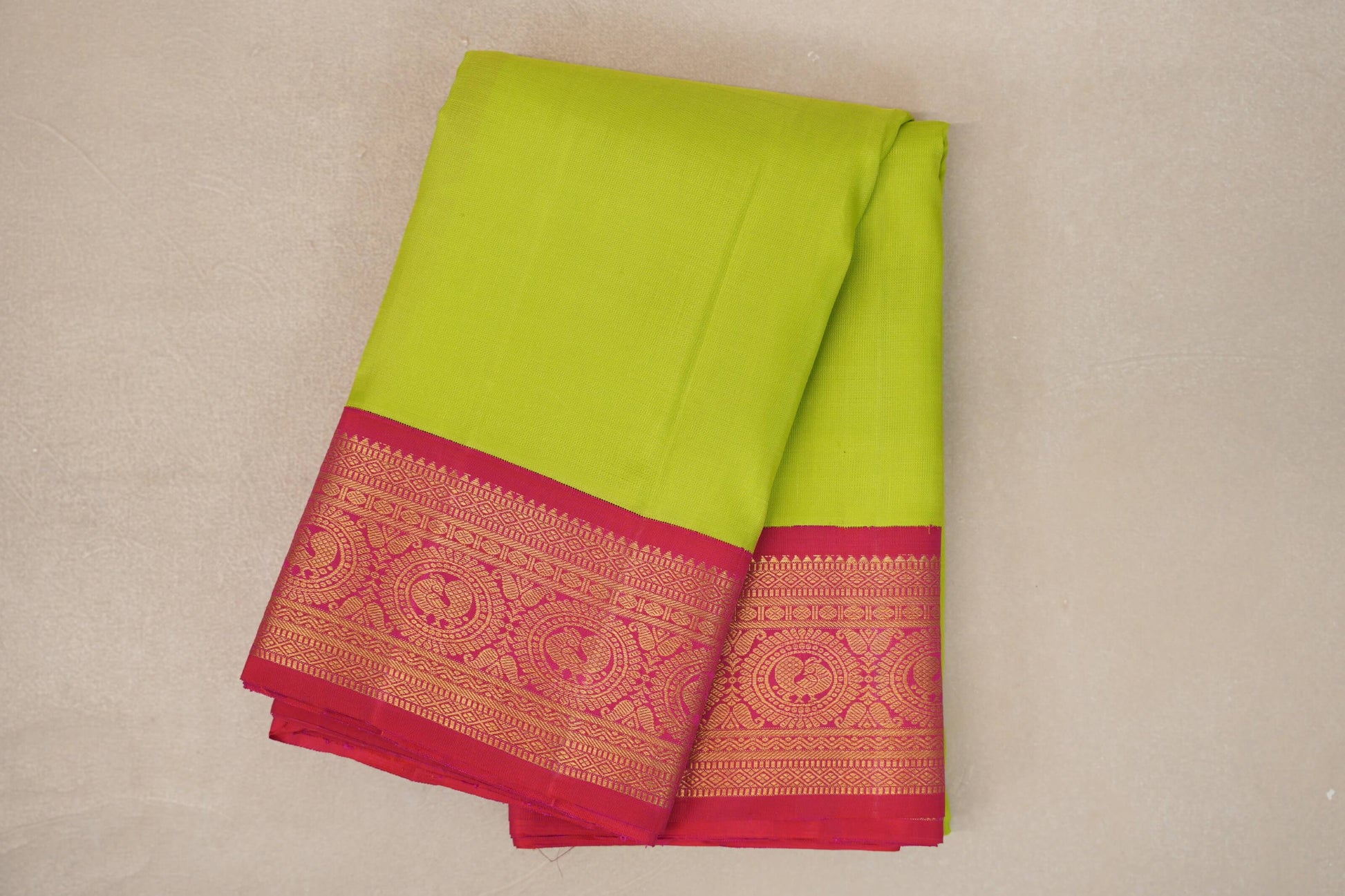 folded Parrot Green Vintage Kanjivaram Silk Saree