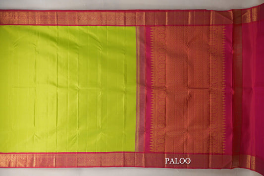 Parrot Green Vintage Kanjivaram Silk Saree paloo