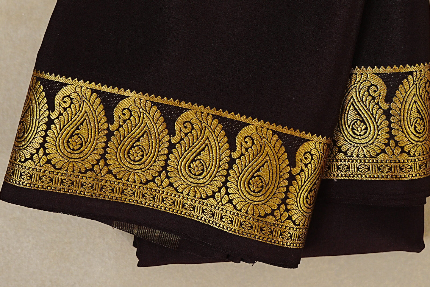 Dark Coffee Brown Mysore Silk Saree border