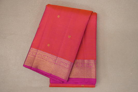 folded Orangish Pink Vintage Kanjivaram Silk Saree