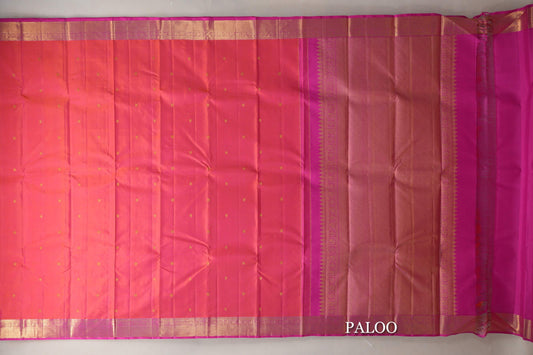 Orangish Pink Vintage Kanjivaram Silk Saree paloo