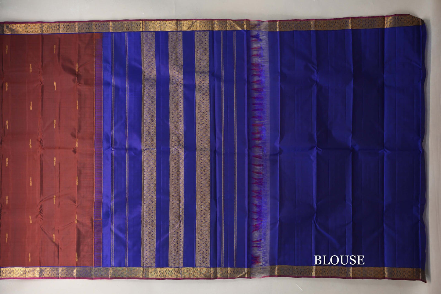 Coffee Bean Brown Vintage Kanjivaram Silk Saree blouse