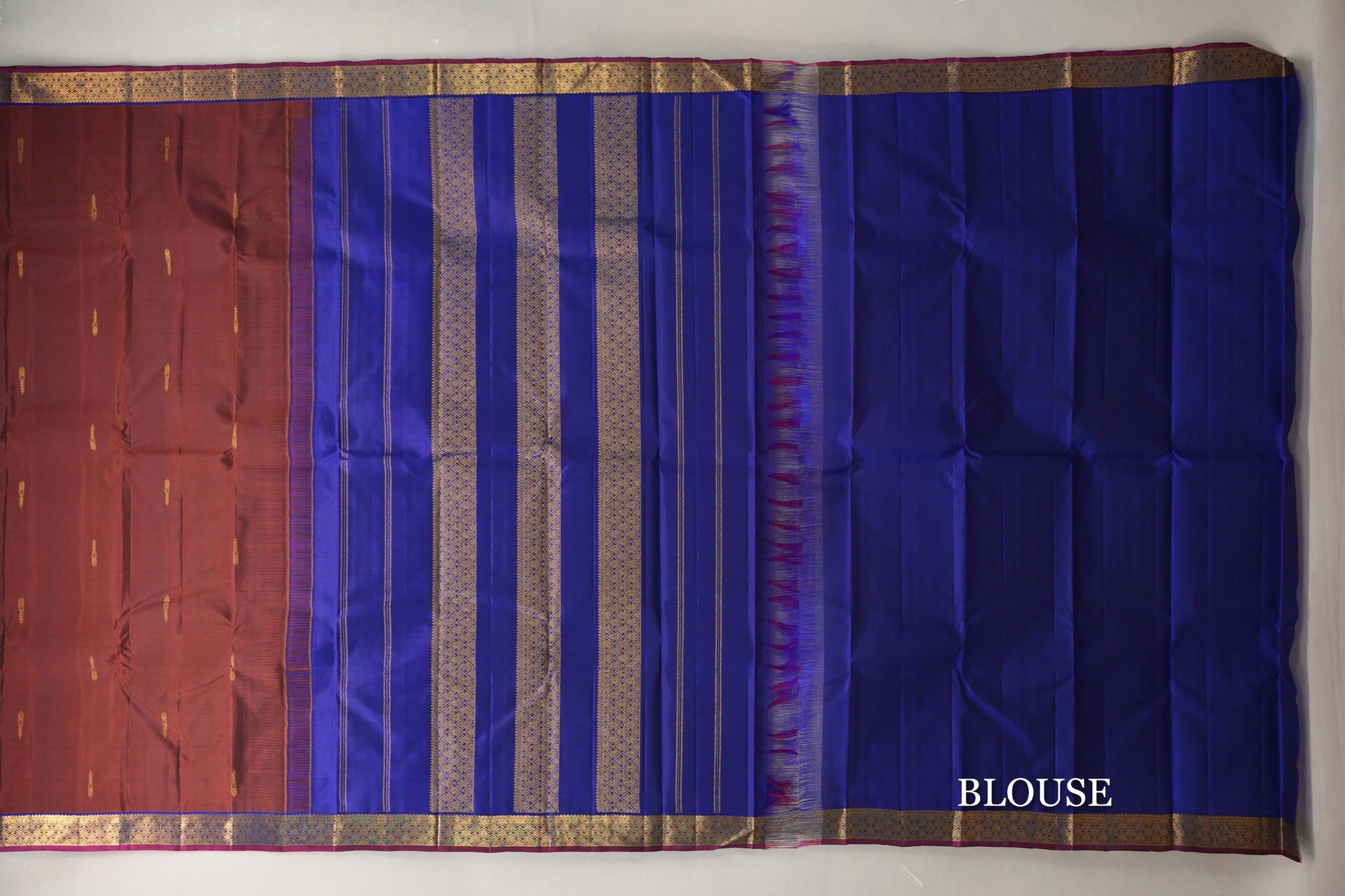 Coffee Bean Brown Vintage Kanjivaram Silk Saree blouse