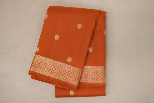 folded Mango Orange Vintage Kanjivaram Silk Saree 