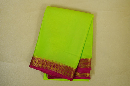 Parrot Green with rani pink borders Mysore Silk Saree 