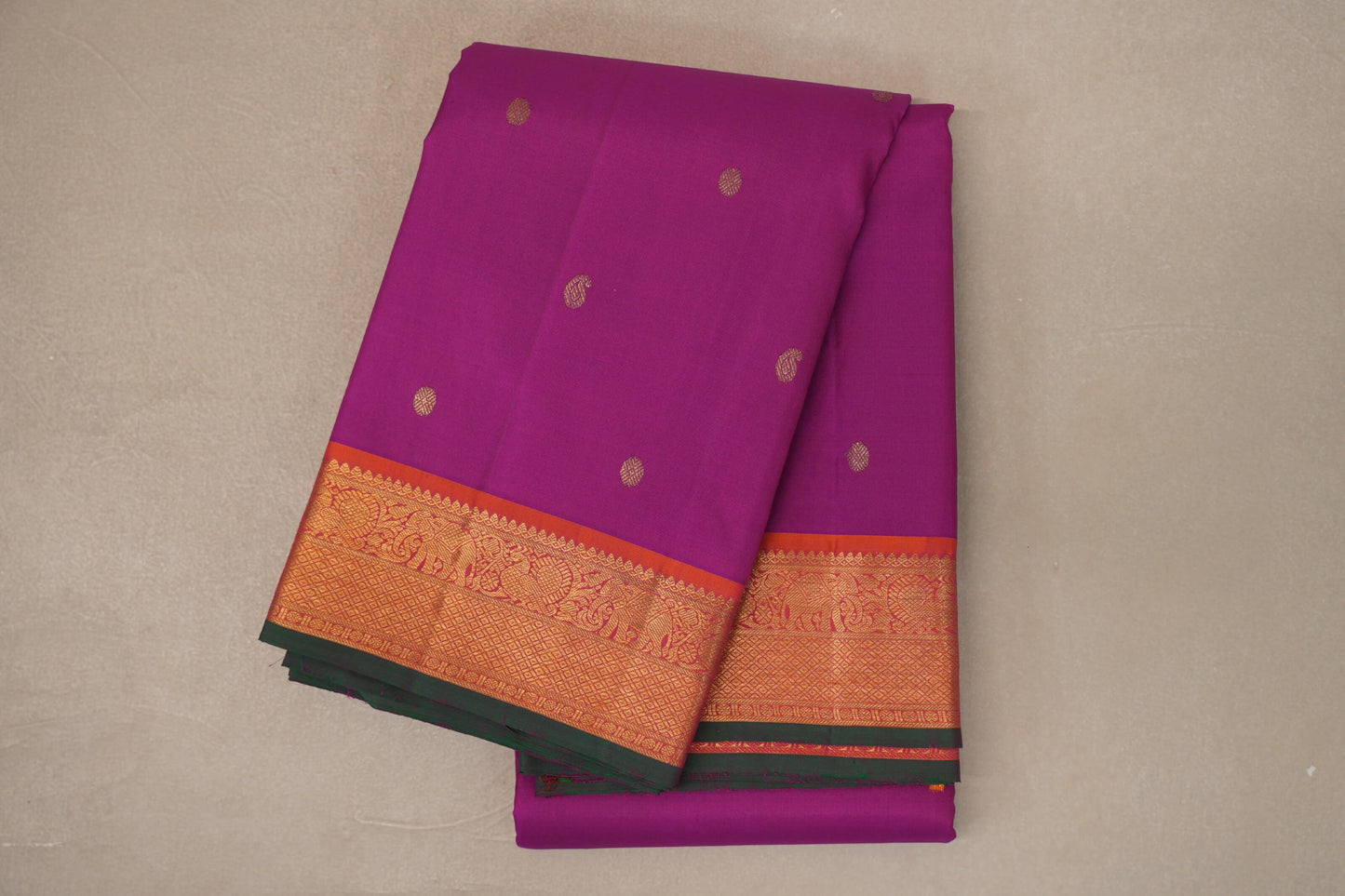 A folded Magenta Vintage Kanjivaram Silk Saree