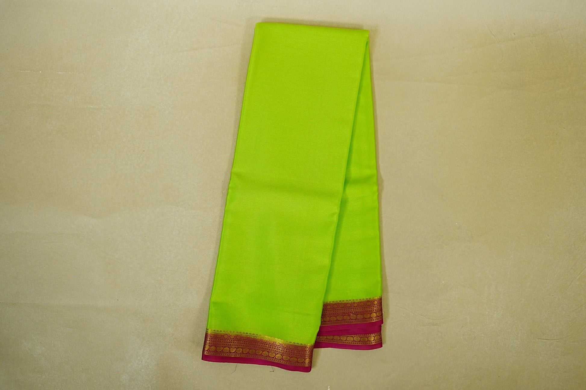 Parrot Green with rani pink borders Mysore Silk Saree 