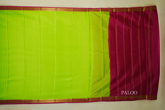 Parrot Green with rani pink borders Mysore Silk Saree  paloo