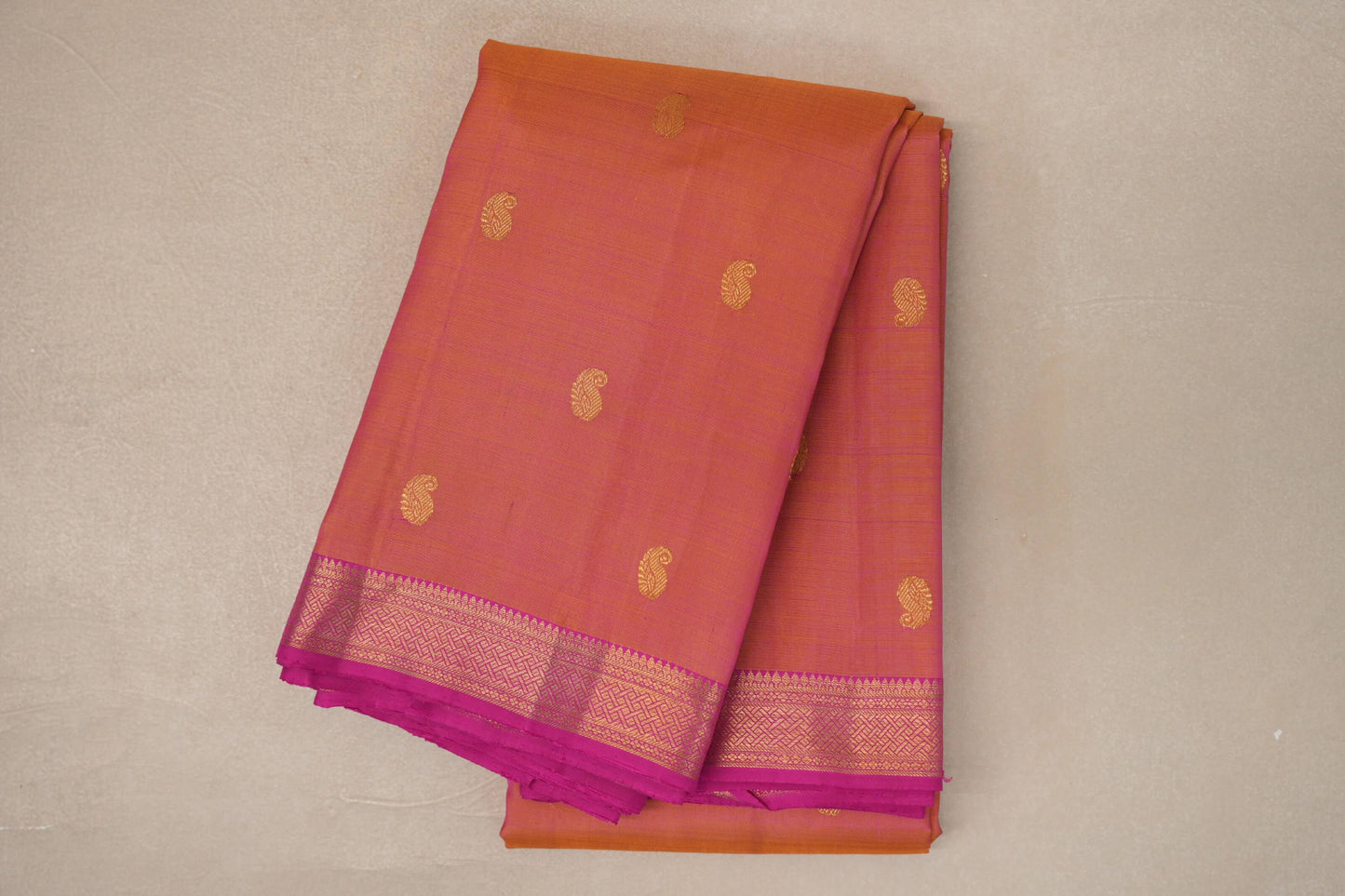 Dual Tone of Yellow and Pink with Bright Pink Borders Vintage Kanjivaram Silk Saree by Shreenivas Silks PSSR019649