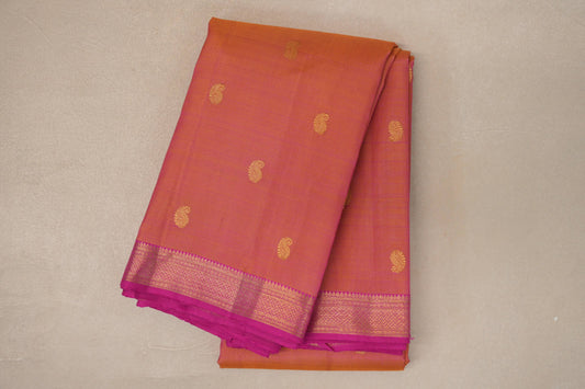 Dual Tone of Yellow and Pink with Bright Pink Borders Vintage Kanjivaram Silk Saree by Shreenivas Silks PSSR019649