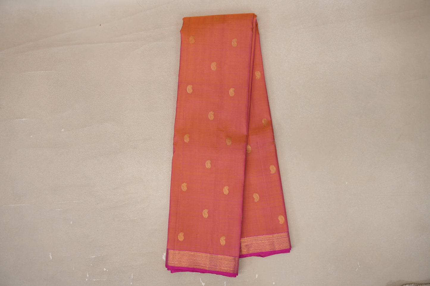 Dual Tone of Yellow and Pink with Bright Pink Borders Vintage Kanjivaram Silk Saree by Shreenivas Silks PSSR019649