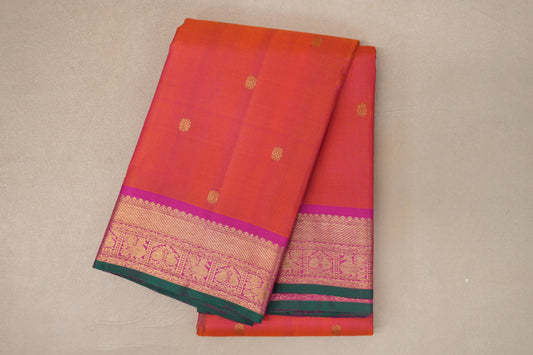 folded Dual Tone of Orange and Pink  Vintage Kanjivaram Silk Saree 