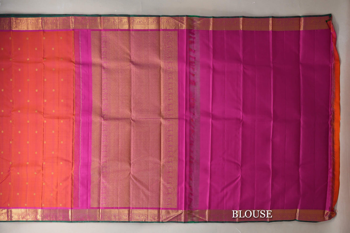 Dual Tone of Orange and Pink  Vintage Kanjivaram Silk Saree  blouse