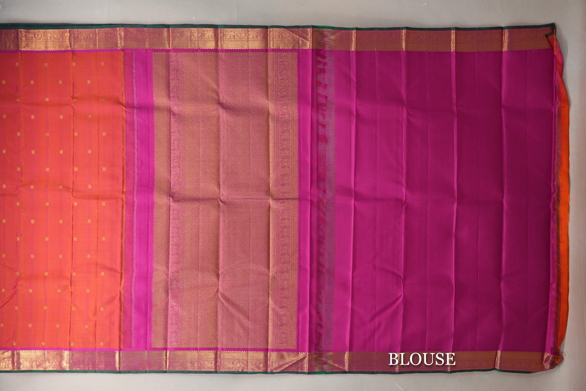 Dual Tone of Orange and Pink  Vintage Kanjivaram Silk Saree  blouse