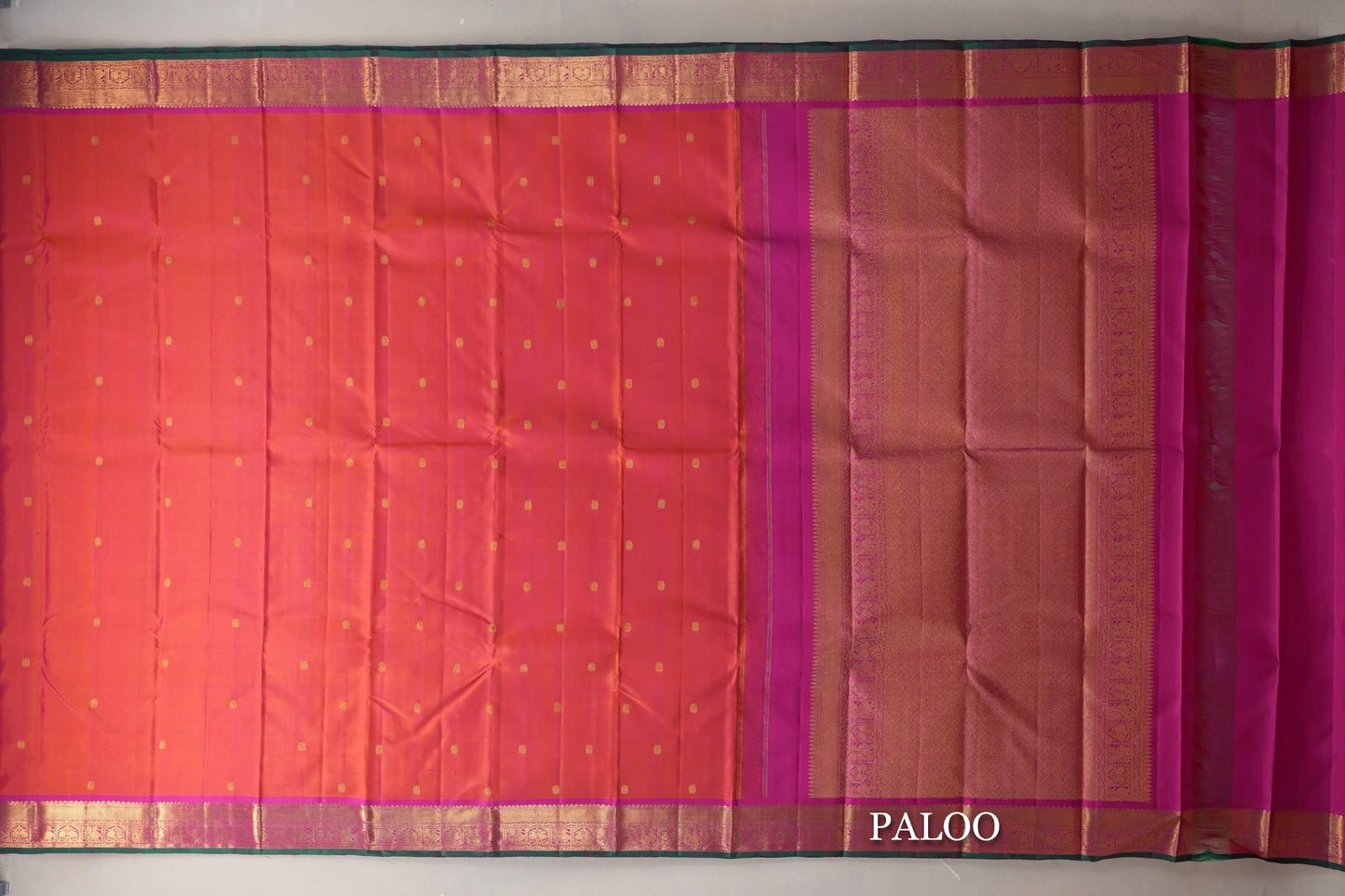 Dual Tone of Orange and Pink  Vintage Kanjivaram Silk Saree  paloo