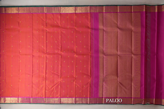 Dual Tone of Orange and Pink  Vintage Kanjivaram Silk Saree  paloo