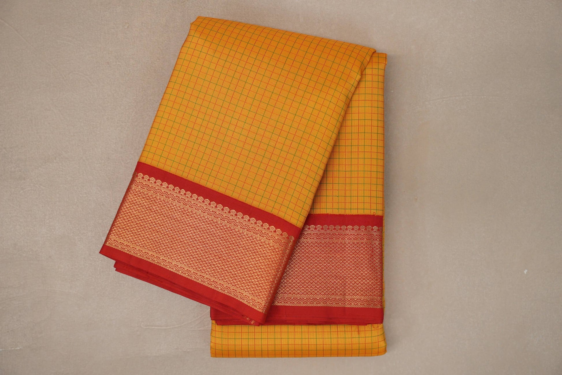folded Bright Yellow Vintage Kanjivaram Silk Saree