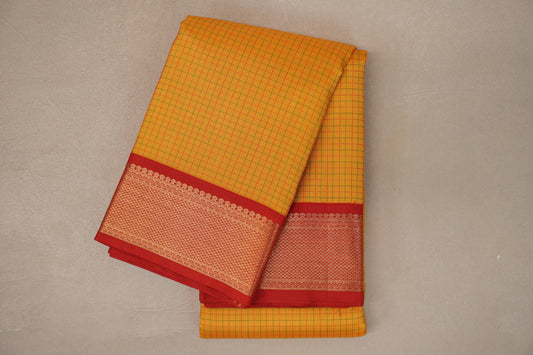 folded Bright Yellow Vintage Kanjivaram Silk Saree