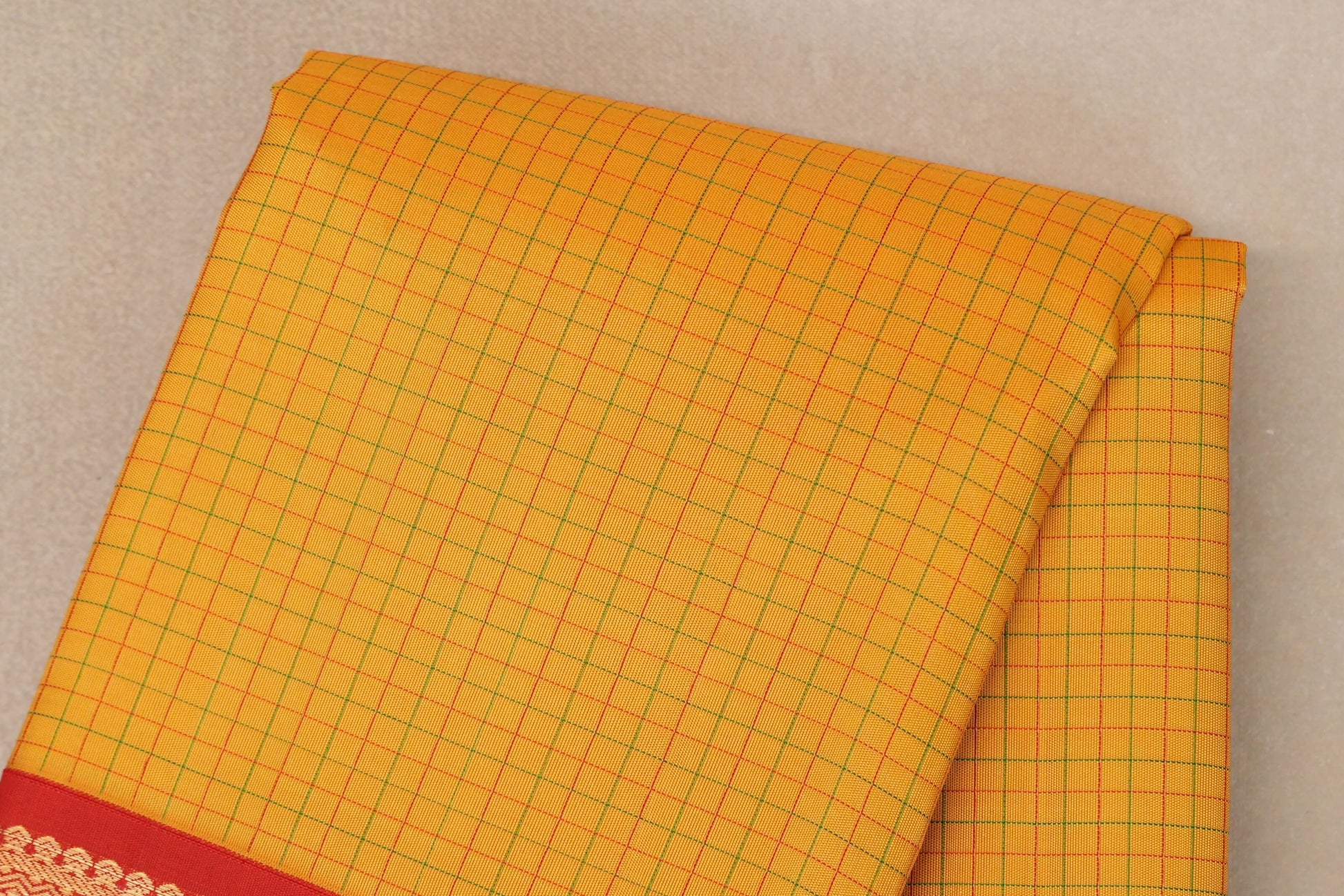 Bright Yellow Vintage Kanjivaram Silk Saree body zoom