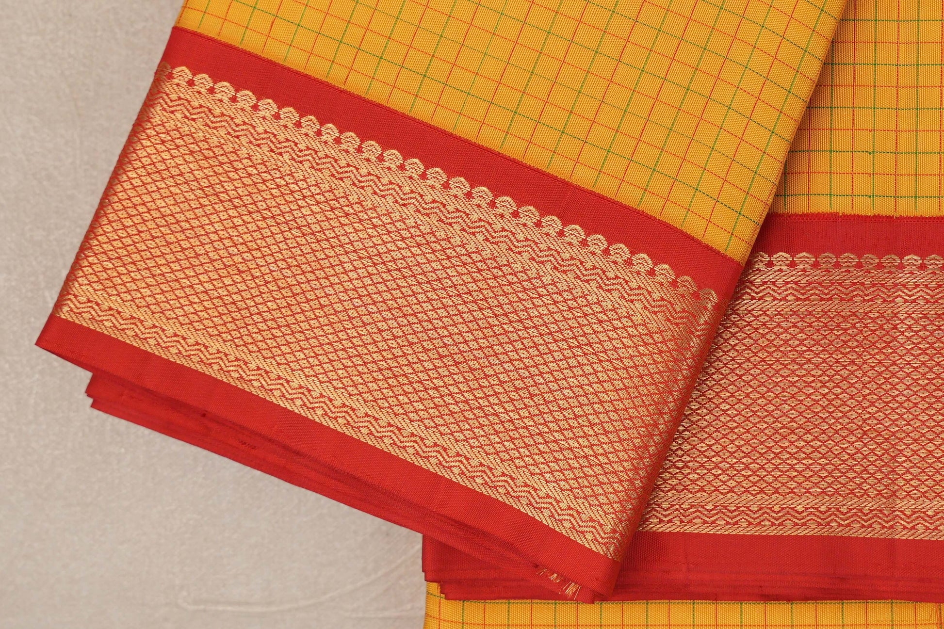 Bright Yellow Vintage Kanjivaram Silk Saree border zoom