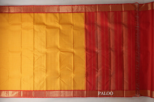 Bright Yellow Vintage Kanjivaram Silk Saree paloo