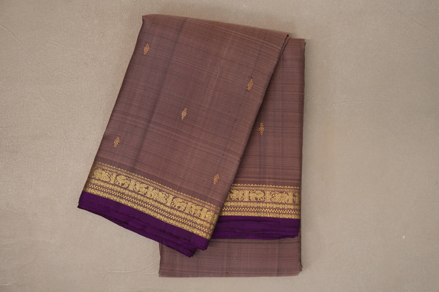 folded Light Coffee Brown Vintage Kanjivaram Silk Saree
