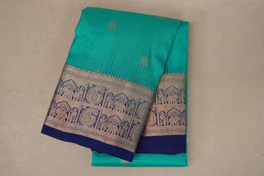 folded Aqua Green Light Weight Kanchipuram Silk Saree 