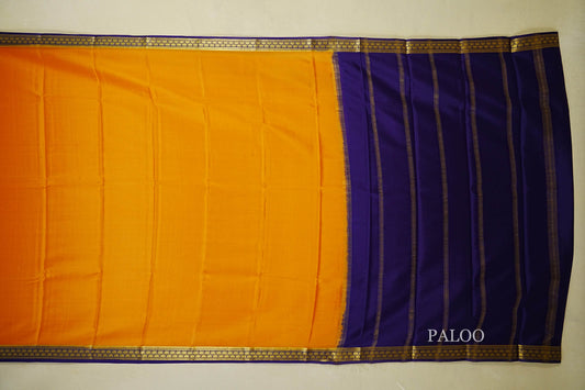 Turmeric Orange with dark royal purple borders Mysore Silk Saree paloo