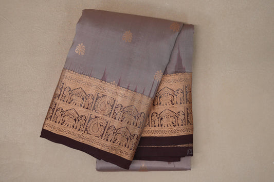 folded Mushroom Brown Light Weight Kanchipuram Silk Saree