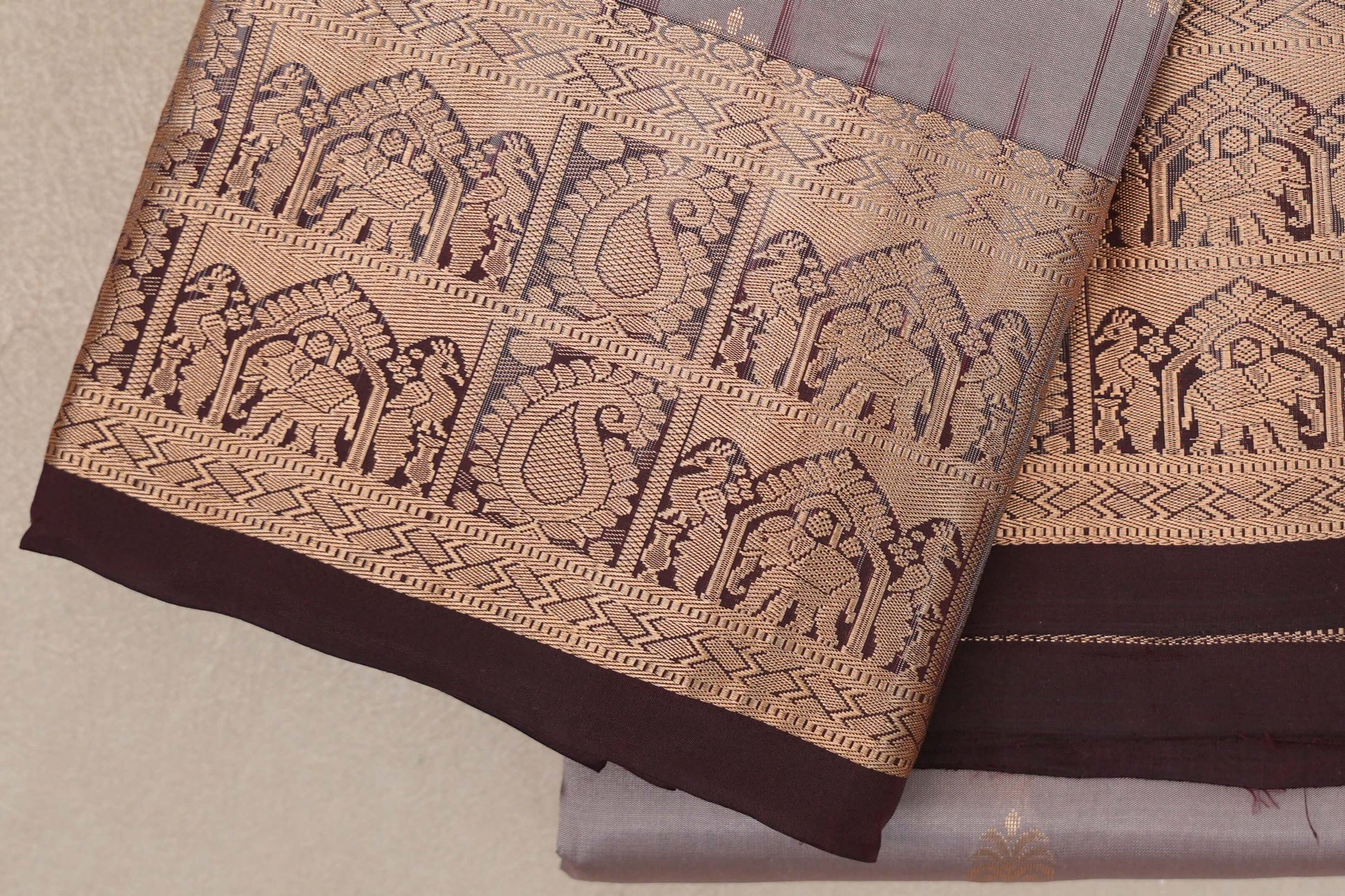 Mushroom Brown Light Weight Kanchipuram Silk Sareeborder zoom