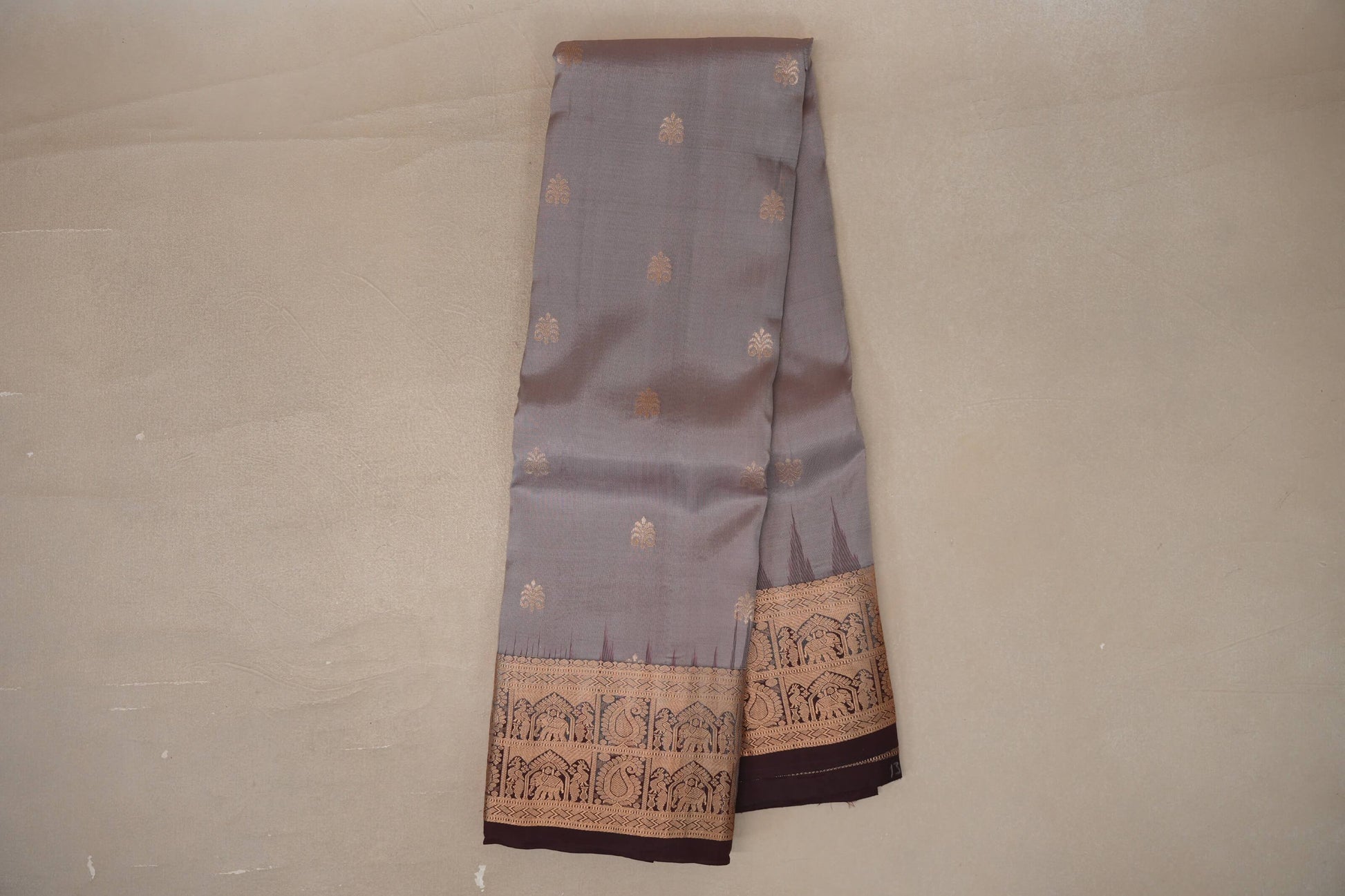 Mushroom Brown Light Weight Kanchipuram Silk Saree online