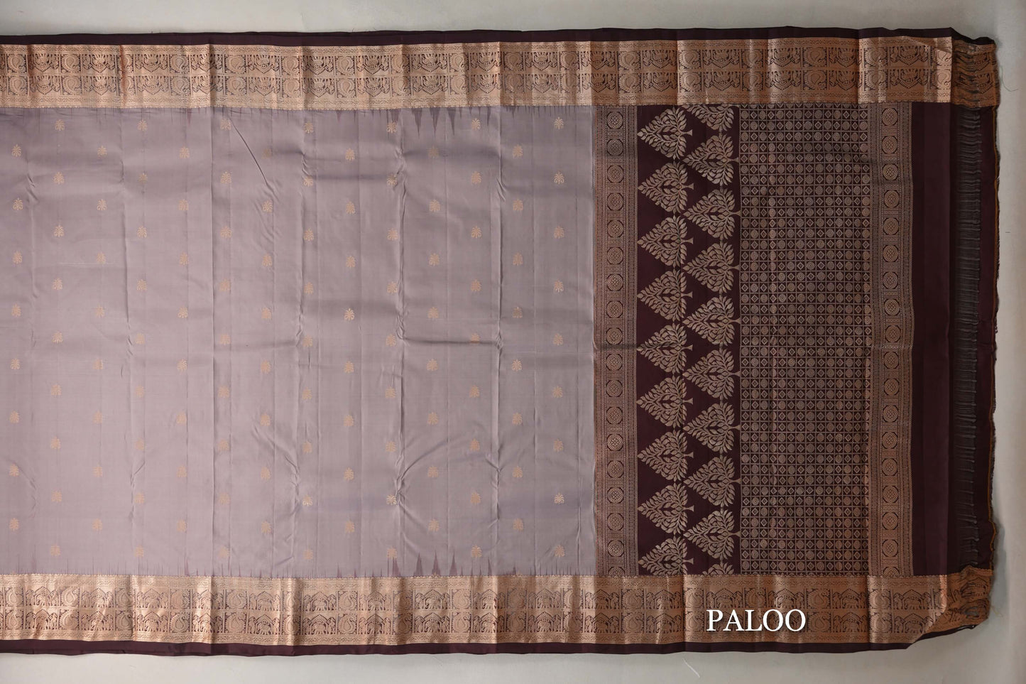 Mushroom Brown Light Weight Kanchipuram Silk Saree paloo