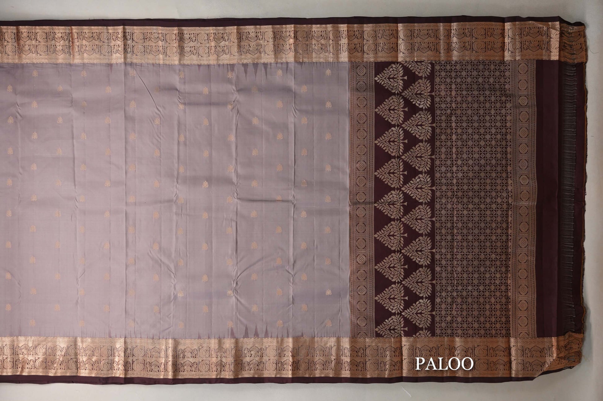 Mushroom Brown Light Weight Kanchipuram Silk Saree paloo