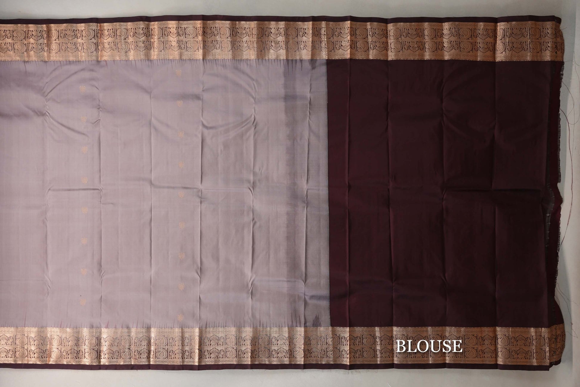 Mushroom Brown Light Weight Kanchipuram Silk Saree blouse
