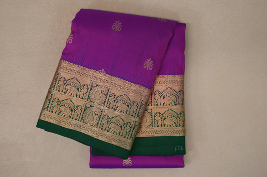 folded Dual Tone of Bright Magenta and Blue Light Weight Kanchipuram Silk Saree
