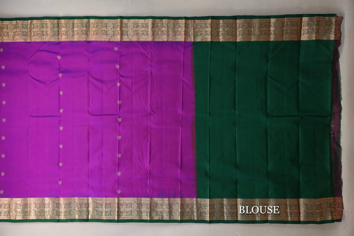 Dual Tone of Bright Magenta and Blue Light Weight Kanchipuram Silk Saree blouse