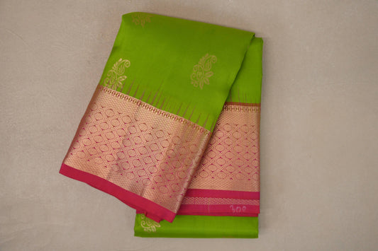 folded Parrot Green Light Weight Kanchipuram Silk Saree