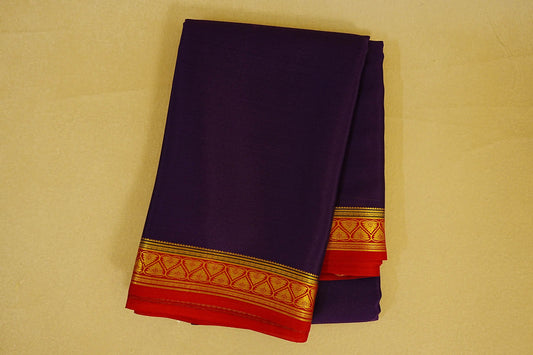 Deep Royal Purple with red borders Mysore Silk Saree 
